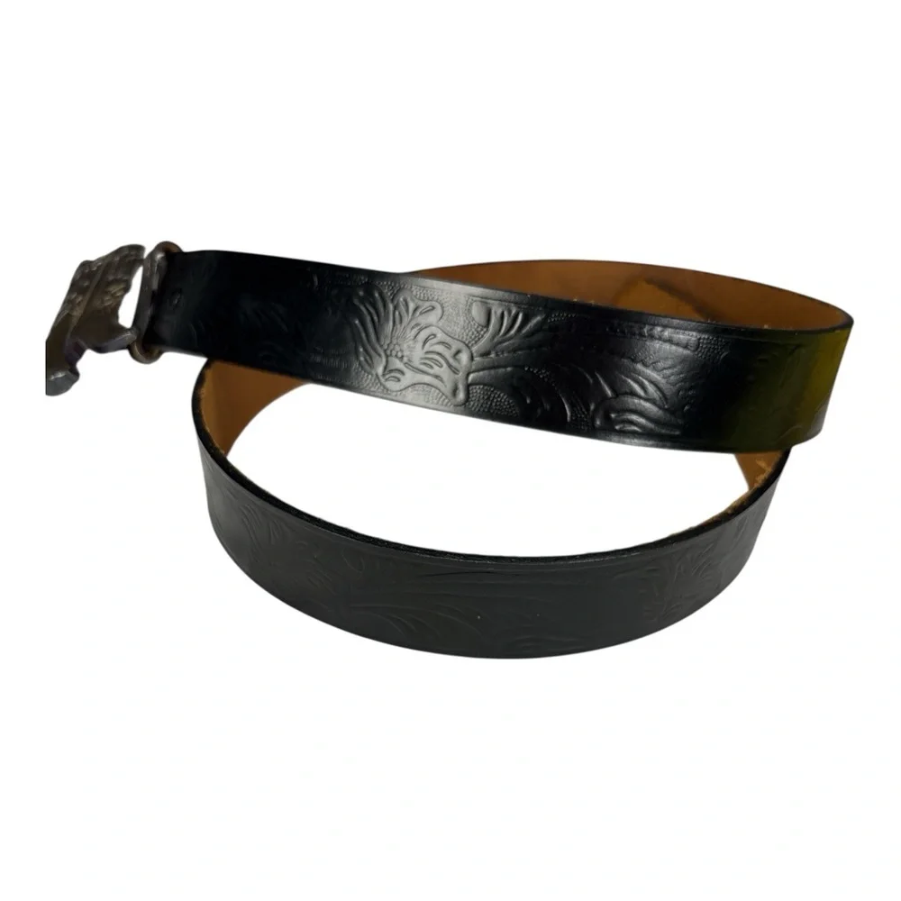 Cowboy Boots Buckle Men's Black Floral Embossed Leather Western Belt Size 38